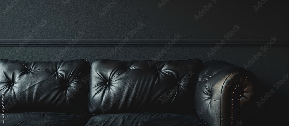 Poster modern leather sofa. copy space image. place for adding text and design