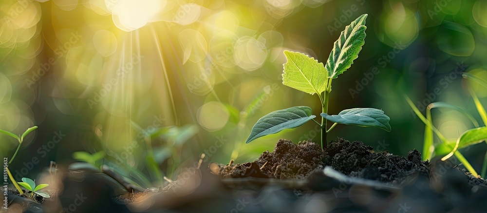 Poster new life concept with seedling growing sprout (tree).business development symbolic. copy space image
