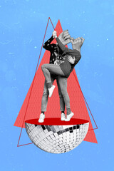 Vertical poster image headless couple partners waltz dance party discoball festive event friday...