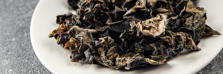 black fungus dried mushroom meal food snack on the table copy space food background rustic top view  