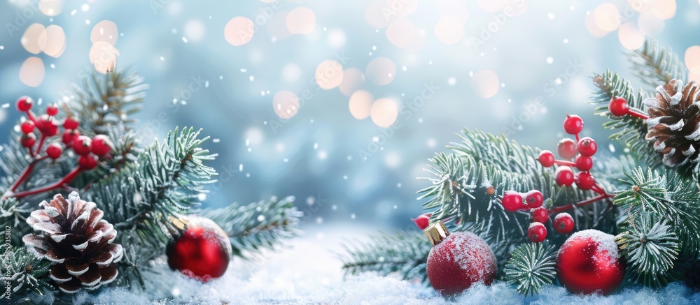 Poster christmas tree and christmas decorations. copy space image. place for adding text and design