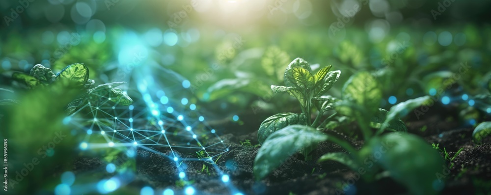 Poster tech-savvy vegetable field background with ai and digital systems. modern farming background.