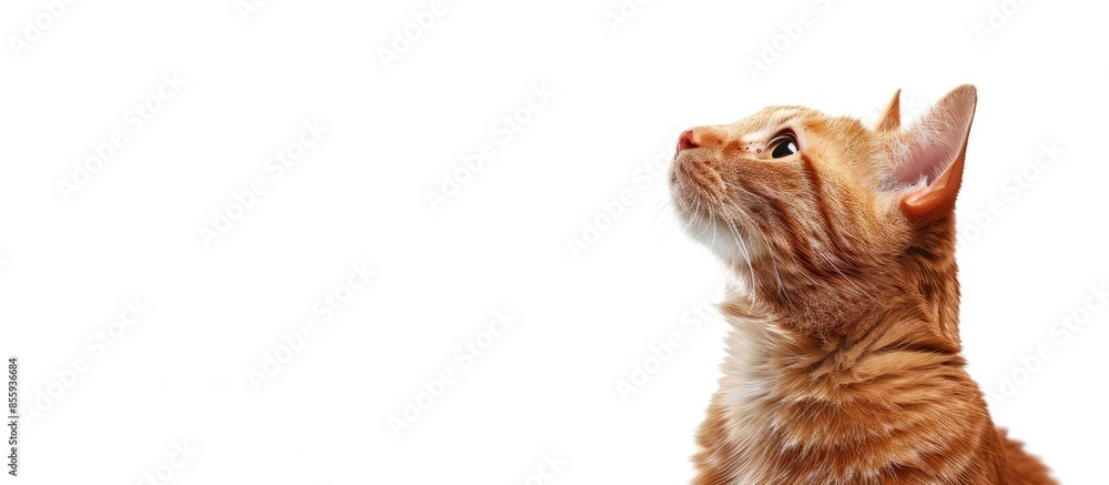 Poster ginger cat isolated over white background. animal portrait. copy space image. place for adding text 