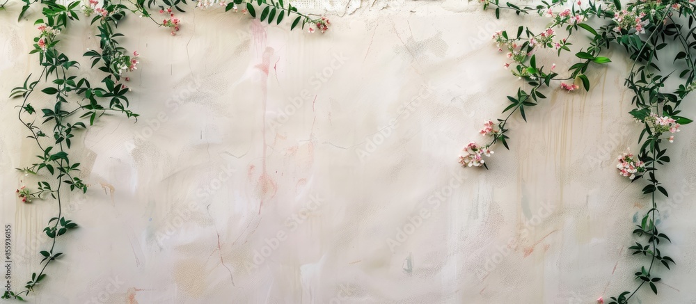 Poster floral patterns on the wall. copy space image. place for adding text and design
