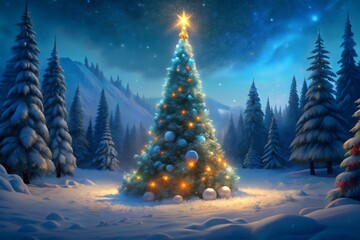 Naklejka premium christmas tree in the snow