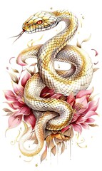 Ai serpente con fiori di loto, tatuaggio 04