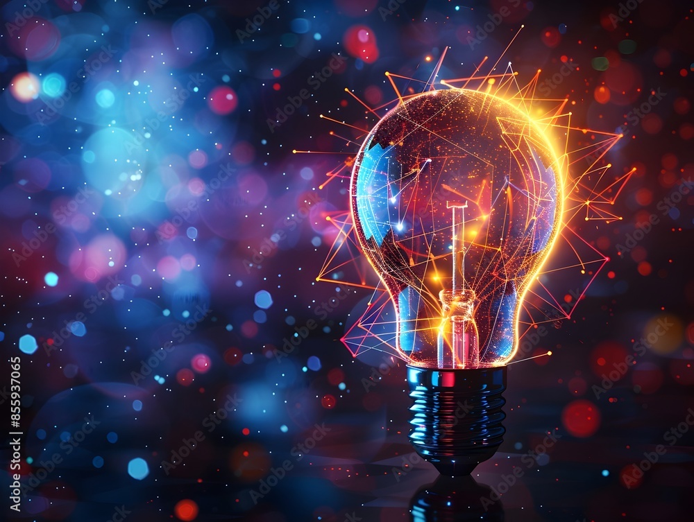 Poster illuminating ideas abstract digital patterns in a glowing light bulb symbolize tech innovations and 