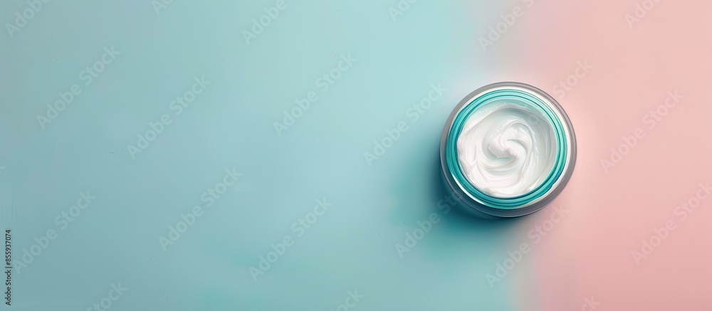 Poster cosmetic cream in container isolated on pastel background. copy space image. place for adding text a