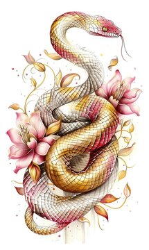 Ai serpente con fiori di loto, tatuaggio 01