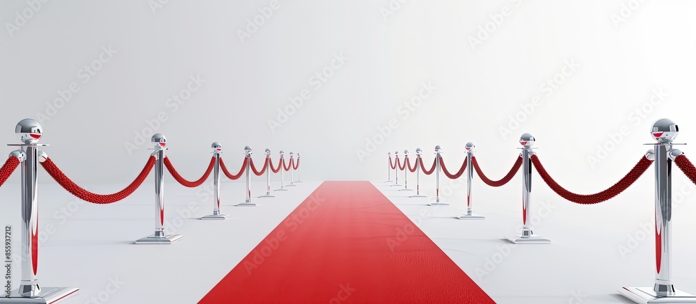 Poster red carpet and rope barrier and backdrop on white. copy space image. place for adding text and desig
