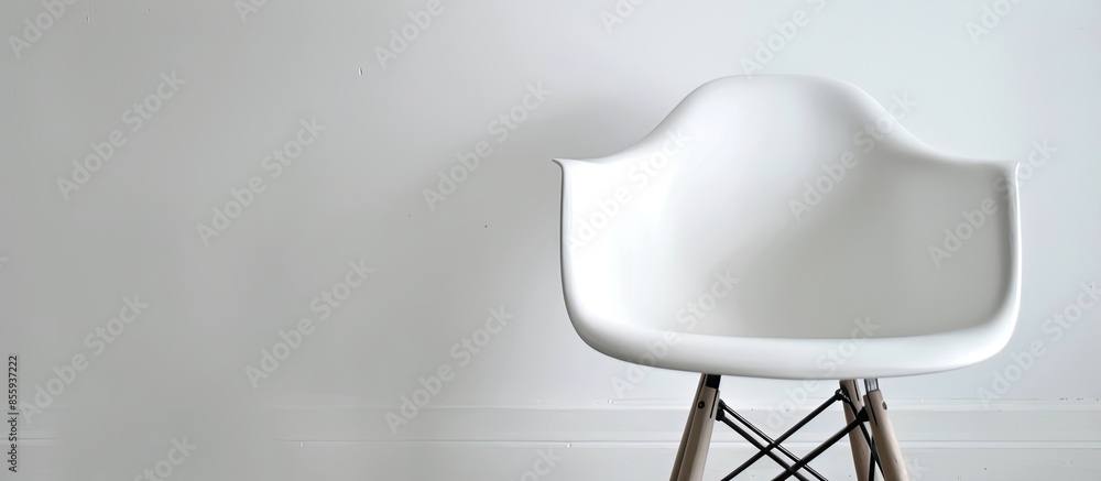 Poster close-up of white chair in modern design. copy space image. place for adding text and design