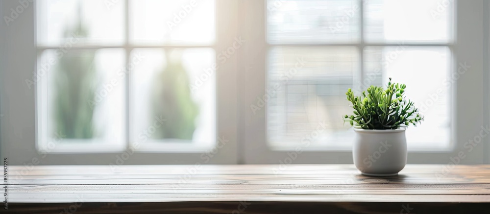 Poster blurred white window background and desk napkin and space for you . copy space image. place for addi