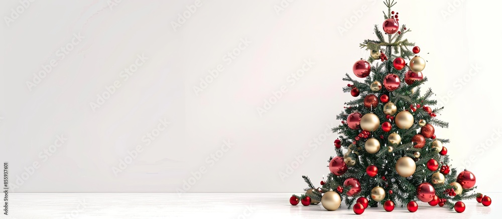 Poster decorative christmas tree isolated on white background. copy space image. place for adding text and 