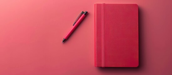 red notebook and pen Isolated on pastel background Design. Copy space image. Place for adding text and design
