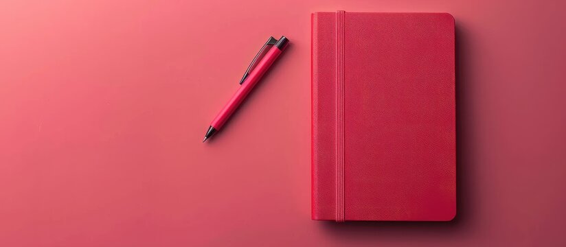 red notebook and pen Isolated on pastel background Design. Copy space image. Place for adding text and design