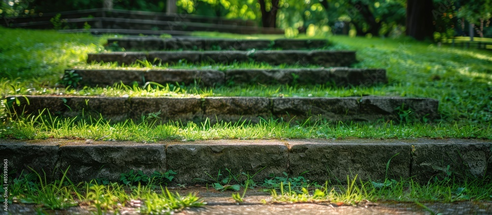 Poster close-up of stone steps in the park. copy space image. place for adding text and design