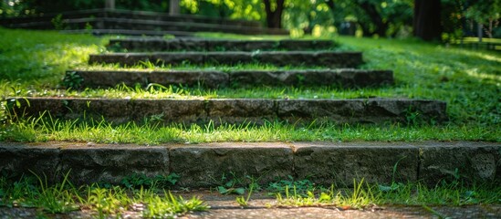 Close-up of stone steps in the park. Copy space image. Place for adding text and design