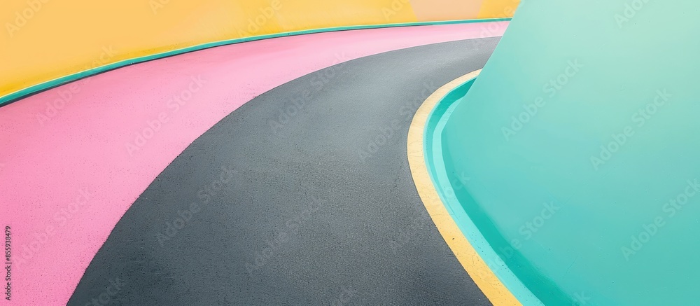 Poster of road circle at left side of pastel background road. copy space image. place for adding text and d