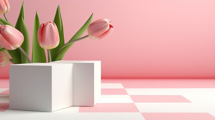 pink tulips in a vase on the table