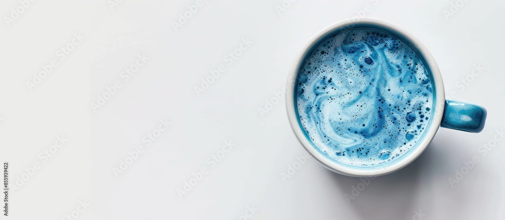 Poster blue coffee cup top view isolated on white background. copy space image. place for adding text or de