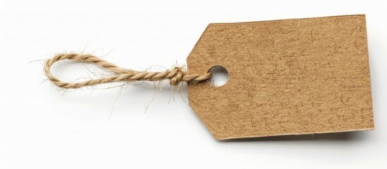 eco friendly sign - a paper tag with a twine isolated on white. Copy space image. Place for adding text or design