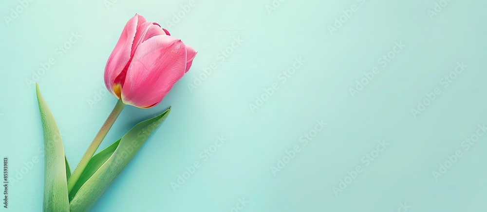 Poster beautiful tulip isolated on pastel background flower. copy space image. place for adding text and de