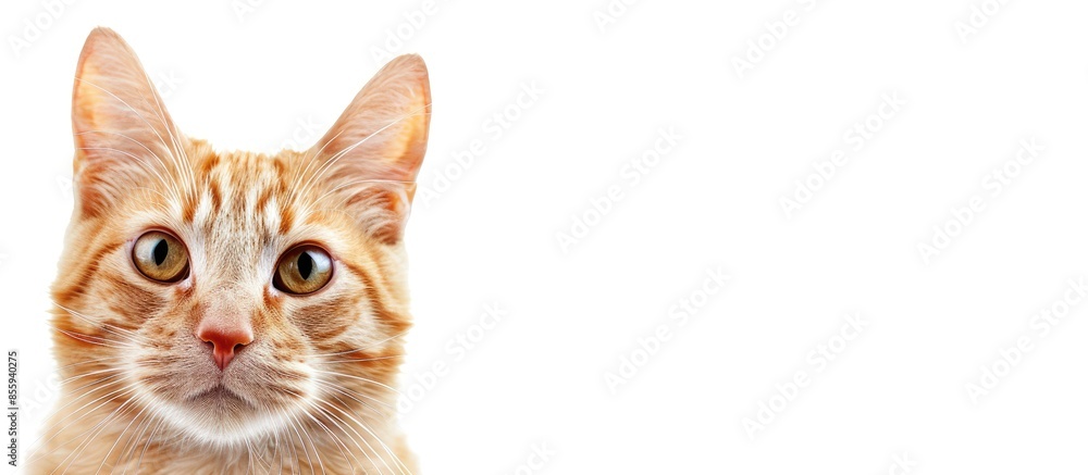 Poster ginger cat isolated over white background. animal portrait. copy space image. place for adding text 