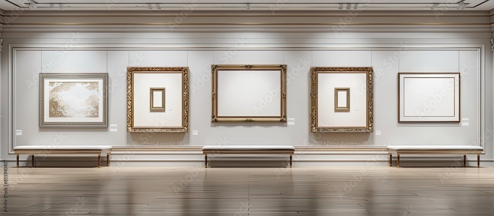 Poster art museum frame wall ornate minimal design white isolated clipping path template. copy space image.