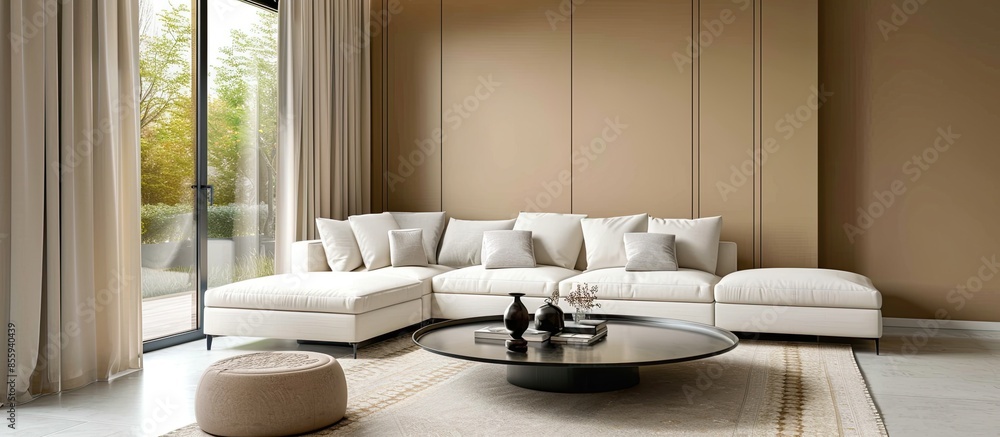 Wall mural modern interior decoration living room sofa and middle stand. coffee table and home design. copy spa