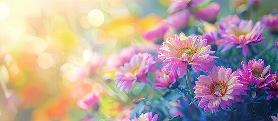Obraz premium The beauty of the flowers in the garden Softfocus image and filter lens flare pastel background. Copy space image. Place for adding text and design