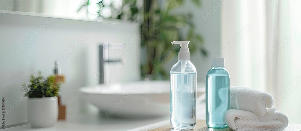 Canvas Prints liquid soap in bottle. interior; bath; toilet;. Copy space image. Place for adding text and design