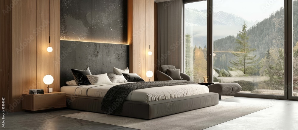 Poster modern bed room interior. copy space image. place for adding text and design
