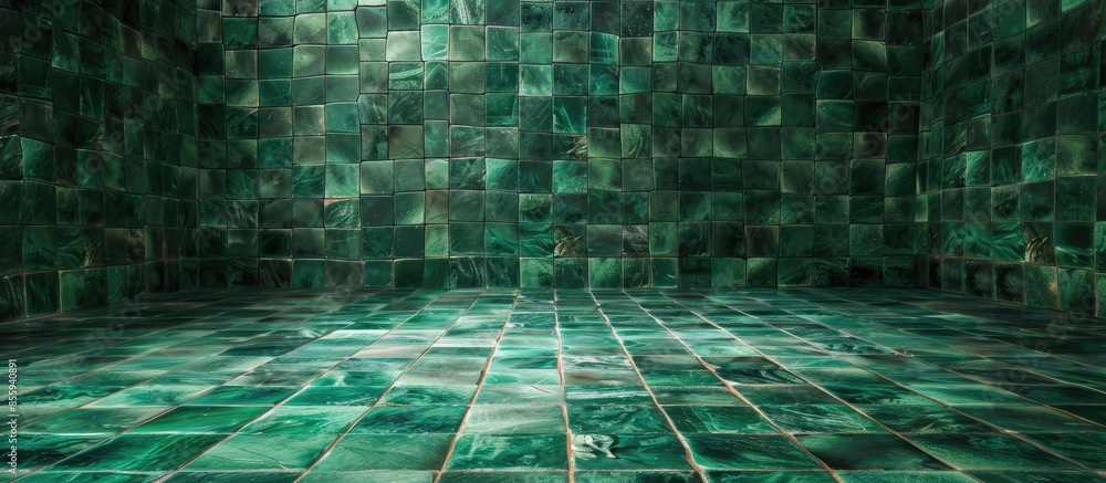Poster emerald green tiles. copy space image. place for adding text and design