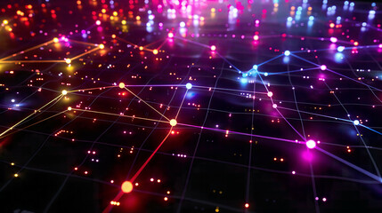 Fototapeta premium Blockchain data visualization neon nodes modern look 