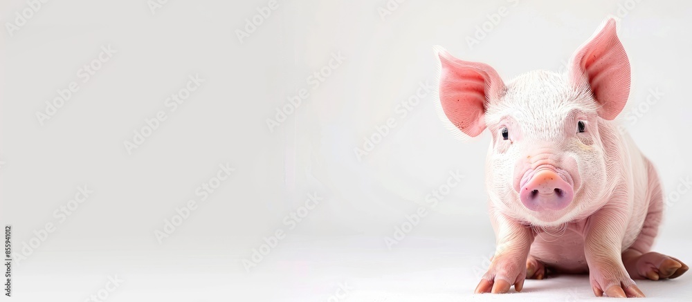 Aufkleber small pink pig isolated on white background. copy space image. place for adding text or design