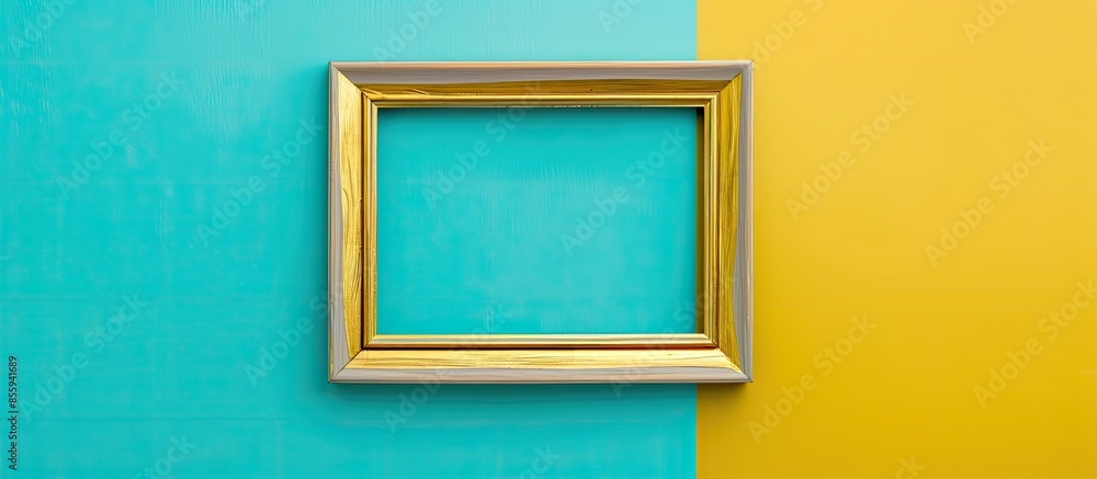 Aufkleber picture gold wooden frame for design isolated on pastel background isolated background. copy space i