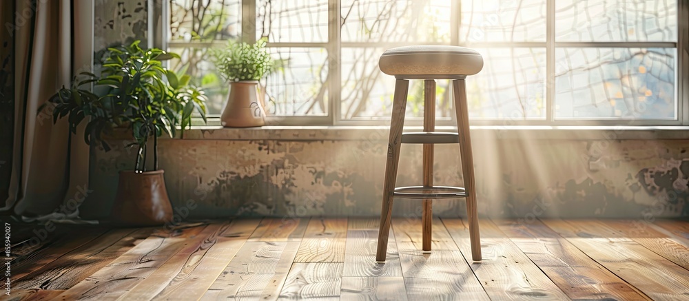 Aufkleber vintage stool in front of window background. copy space image. place for adding text and design