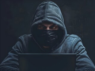 Hooded Hacker Silhouette Navigating the Dark Web with Anonymity and Mystery