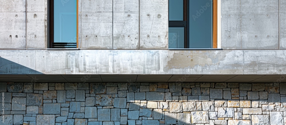 Aufkleber architectural details of a modern house built in stone and concrete. copy space image. place for add