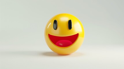 Fototapeta premium 3D illustration of a yellow smiling emoticon with open mouth and black eyes on white background.