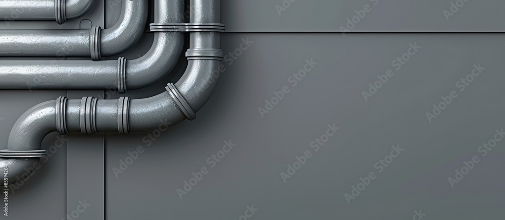 Poster gray plastic pipes of a home heating system. copy space image. place for adding text and design