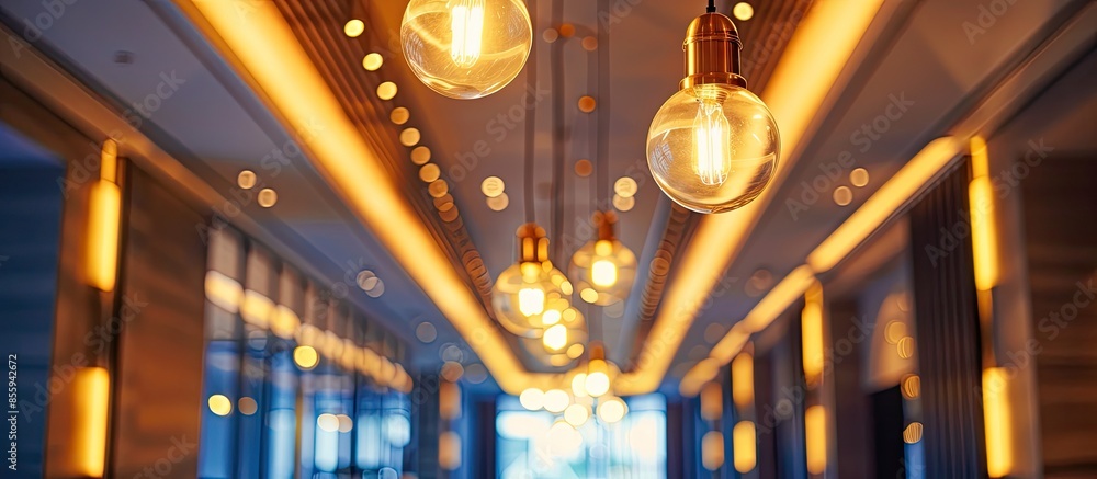 Poster ceiling light lamp in hotel. copy space image. place for adding text and design