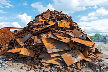 Fototapeta premium Collection of rusty metal on a rubble heap