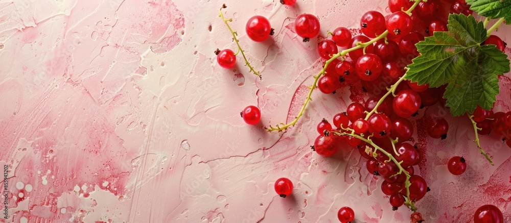 Poster fresh ripe currant photographed closeup isolated on a pastel background. copy space image. place for