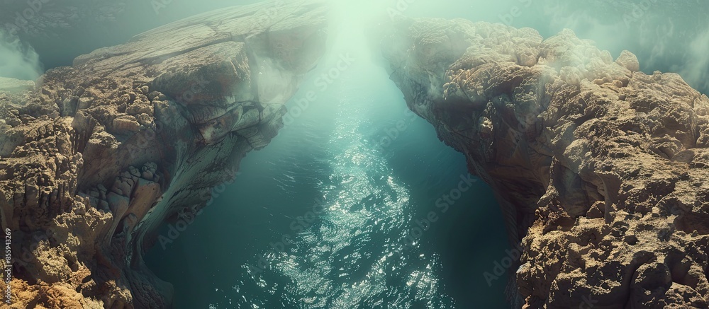 Poster sea opening up creating a land passage. parting of the red sea conceptual theme. copy space image. p