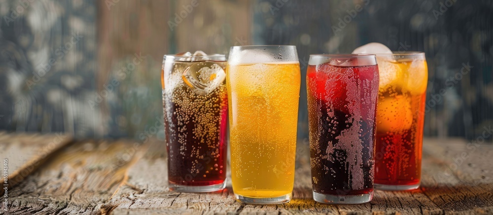 Poster assorted organic craft sodas with cane sugar. copy space image. place for adding text or design
