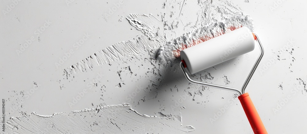 Poster paint wall with paint roller. copy space image. place for adding text and design