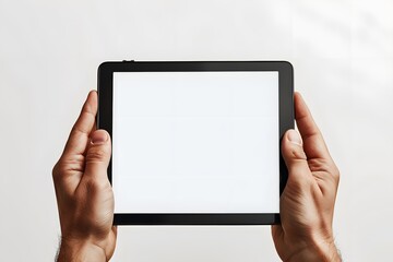 Person holding tablet with white screen