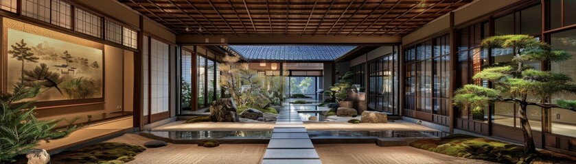 Fototapeta premium Traditional Japanese artwork on Fusuma panels