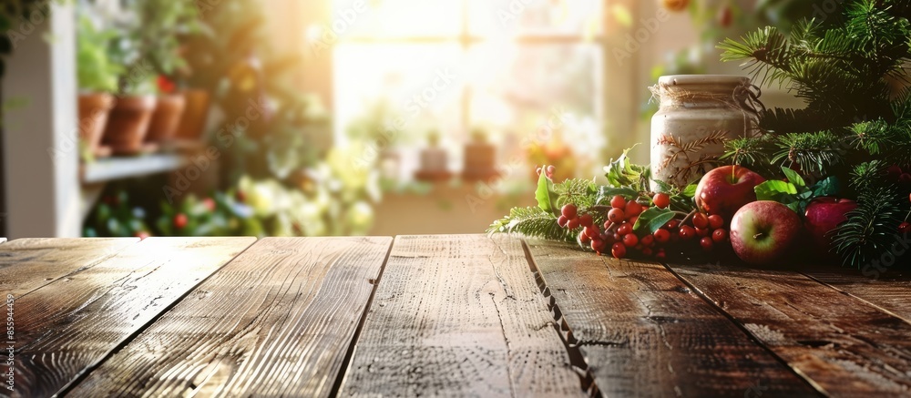 Poster table background in home interior and christmas time . Copy space image. Place for adding text and design